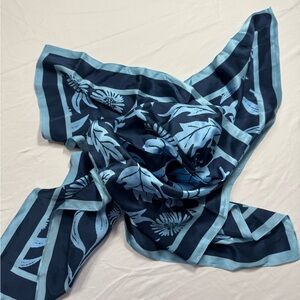 Blue Floral 100% Silk Scarf 36x36 in.